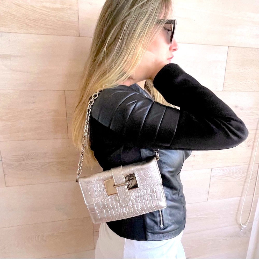 FURLA mini bag Authentic leather / shoulder bag gold Crocodile Pattern I… - Picture 3 of 16